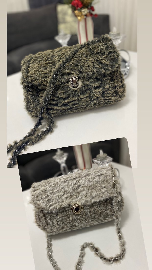 Gri Kamuflaj Kürklü Kadın Çanta - Görsel 5