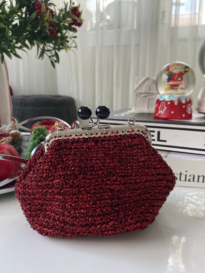 Nakışlı Örgü Kadın Çanta - Kırmızı - Görsel 3