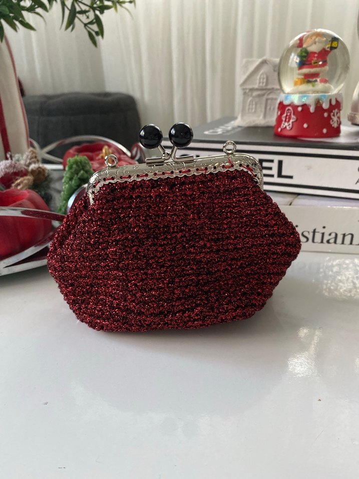 Nakışlı Örgü Kadın Çanta - Kırmızı - Görsel 2