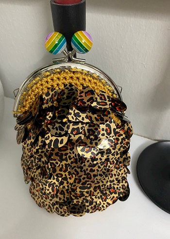 Leopar Desenli Boncuk İşlemeli Kadın Portföy Çanta - Görsel 3