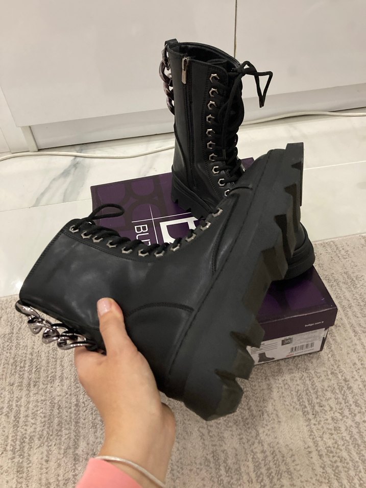 Siyah Kadın Gotik Platform Topuklu Botlar - Görsel 3