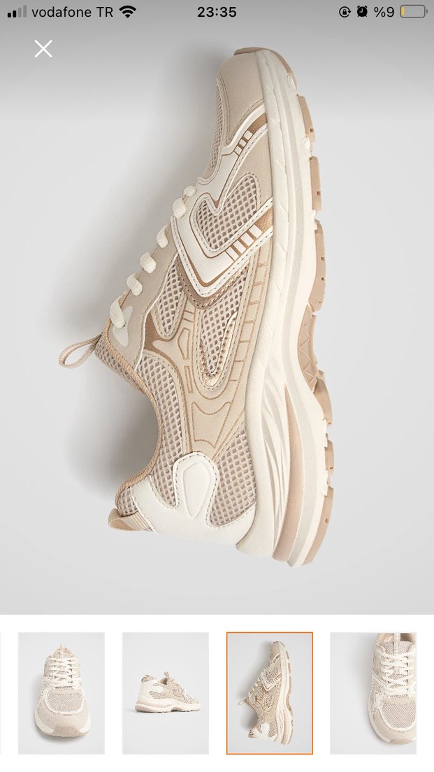 Bej Bağcıklı Kadın Spor Ayakkabı - Görsel 4
