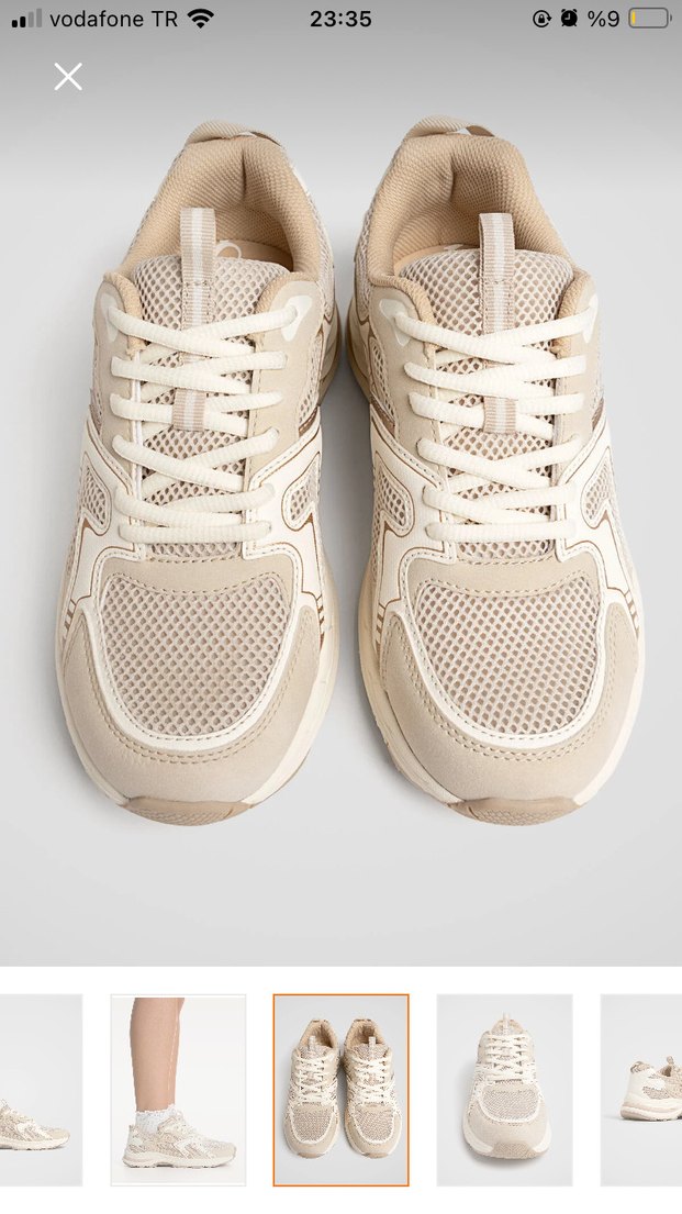 Bej Bağcıklı Kadın Spor Ayakkabı - Görsel 2