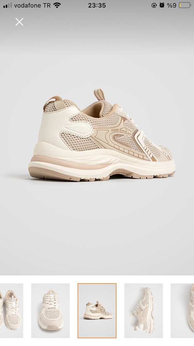 Bej Bağcıklı Kadın Spor Ayakkabı - Görsel 3