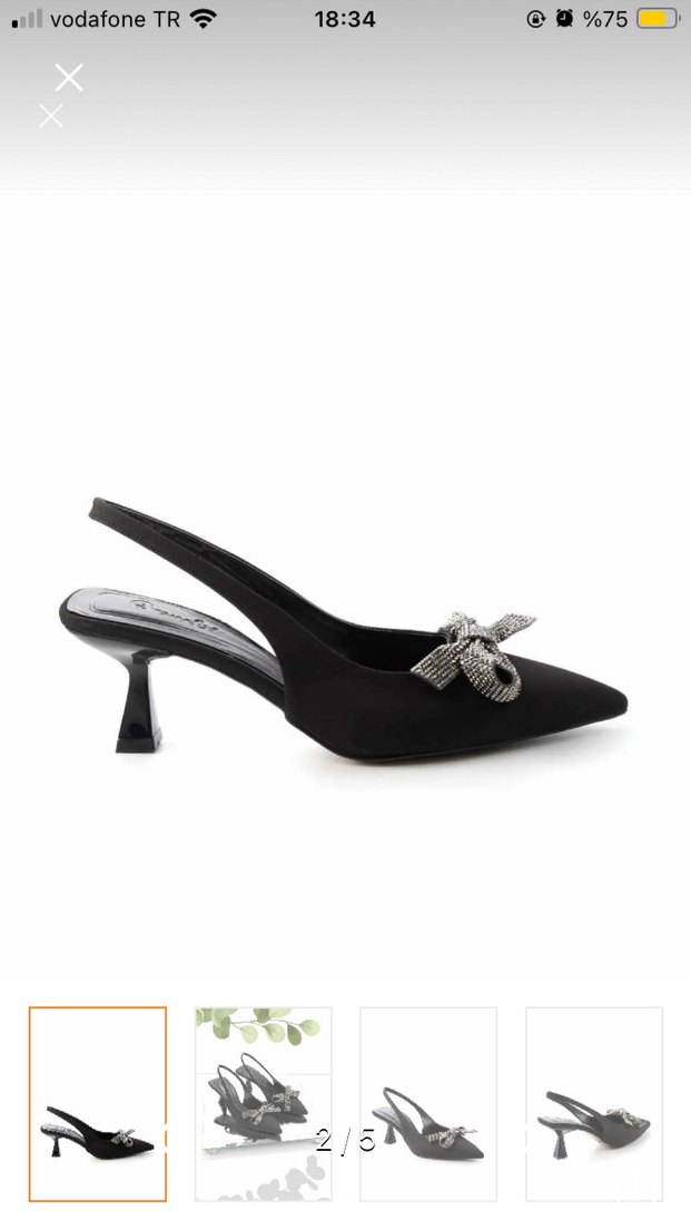 Siyah İşlemeli Fiyonklu Stiletto Topuklu Ayakkabı - Görsel 2