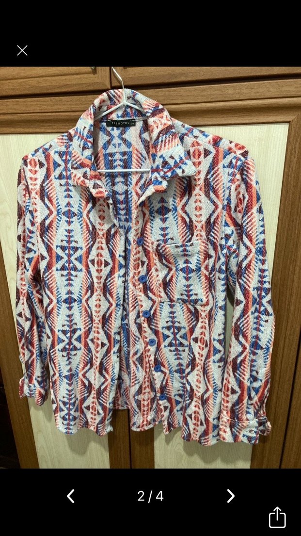 Renkli Bohem Uzun Kollu Gömlek - Görsel 2