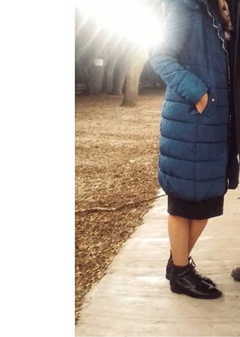 Koton Uzun mavi Fermuarlı Kadın Kış Montu - Görsel 5