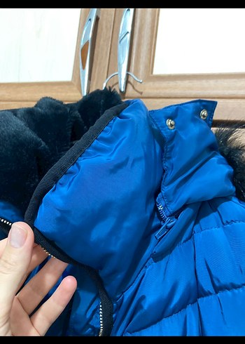 Koton Uzun mavi Fermuarlı Kadın Kış Montu - Görsel 4