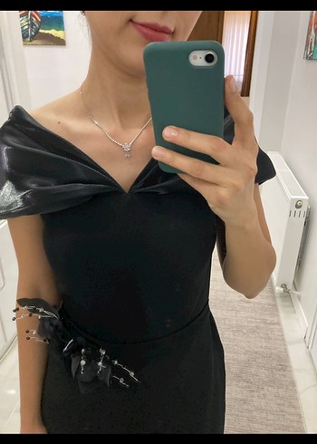 Kadın Siyah Uzun Drapeli Straplez Elbise - Görsel 2