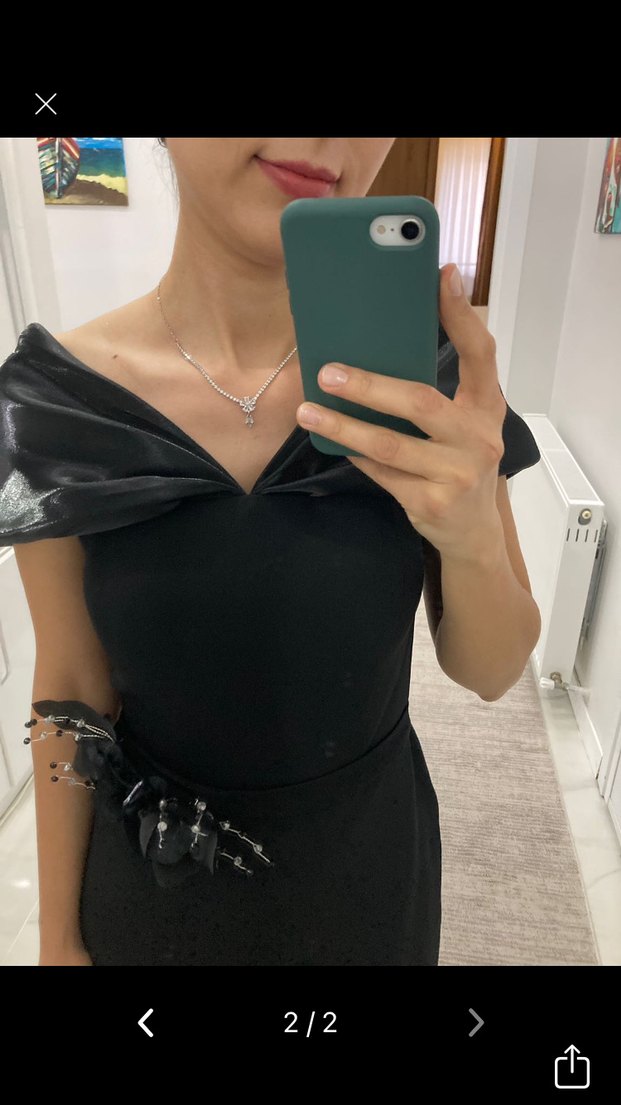 Kadın Siyah Uzun Drapeli Straplez Elbise - Görsel 2