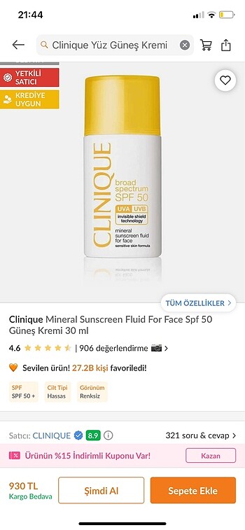 Clinique Clinique güneş kremi