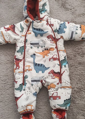 Renkli Baskılı Fermuarlı Erkek Bebek Astronot Tulumu