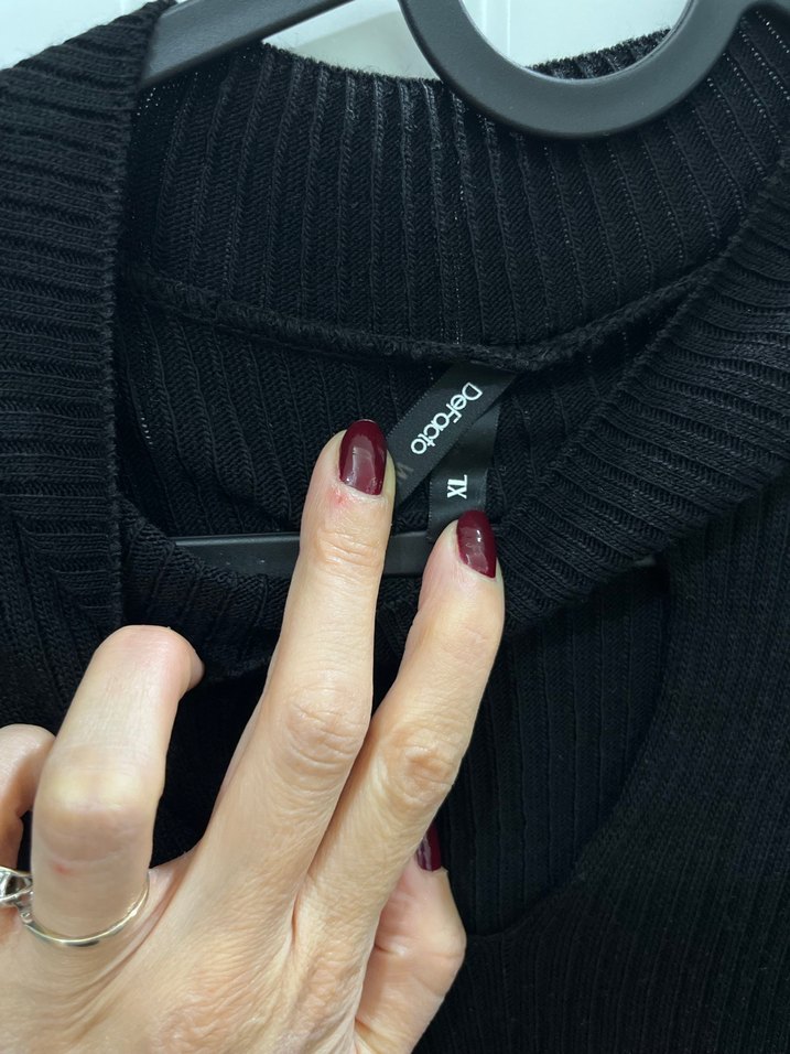 Defacto Siyah V Yaka İnce Örgü Kadın Kazak - Görsel 3