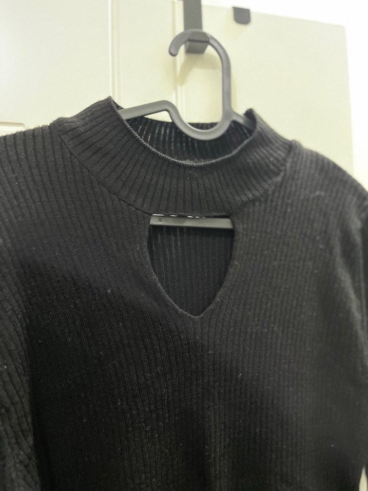 Defacto Siyah V Yaka İnce Örgü Kadın Kazak - Görsel 2