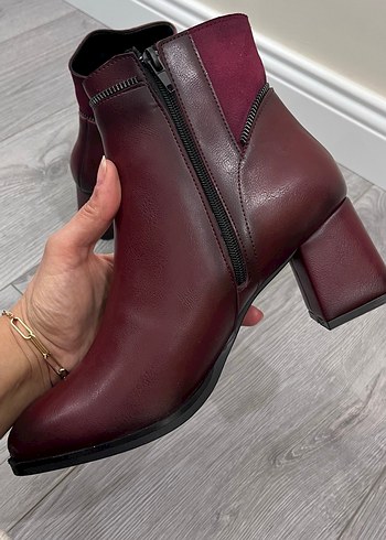Bordo Deri Fermuarlı Kadın Bot - Görsel 4