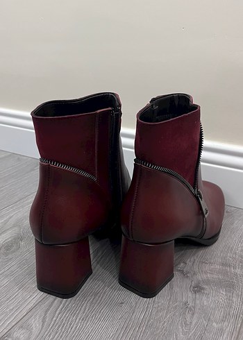 Bordo Deri Fermuarlı Kadın Bot - Görsel 2
