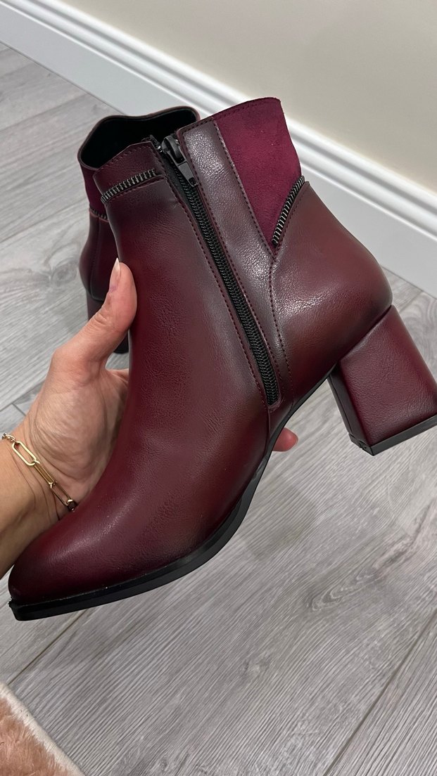 Bordo Deri Fermuarlı Kadın Bot - Görsel 4