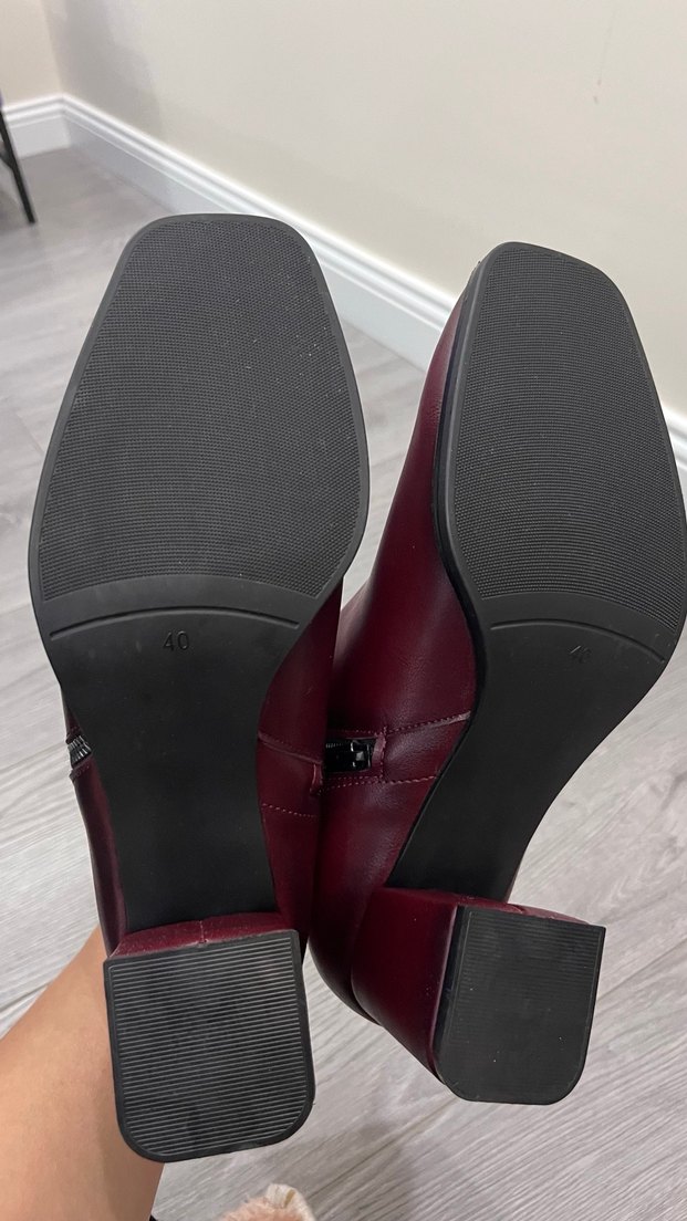 Bordo Deri Fermuarlı Kadın Bot - Görsel 5