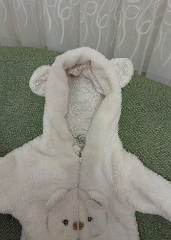 Kız Bebek Beyaz Kapüşonlu Peluş Tulum - Görsel 2