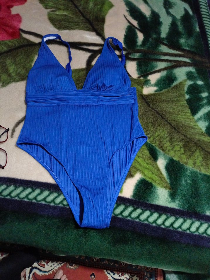 Koyu Mavi Drapeli İnce Askılı Mayo - Görsel 4