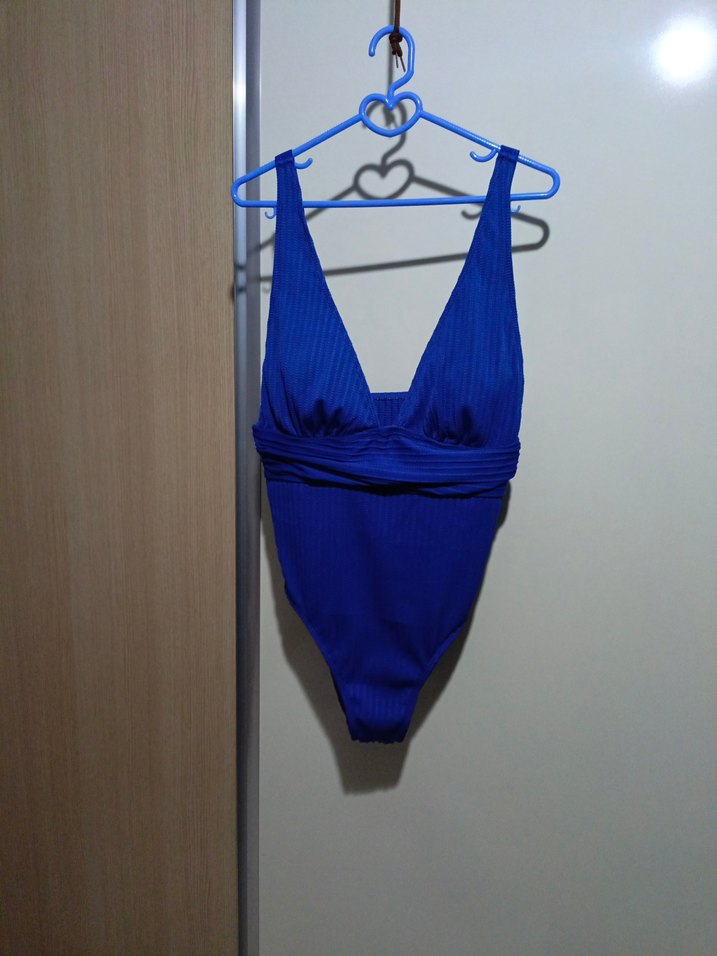 Koyu Mavi Drapeli İnce Askılı Mayo - Görsel 2