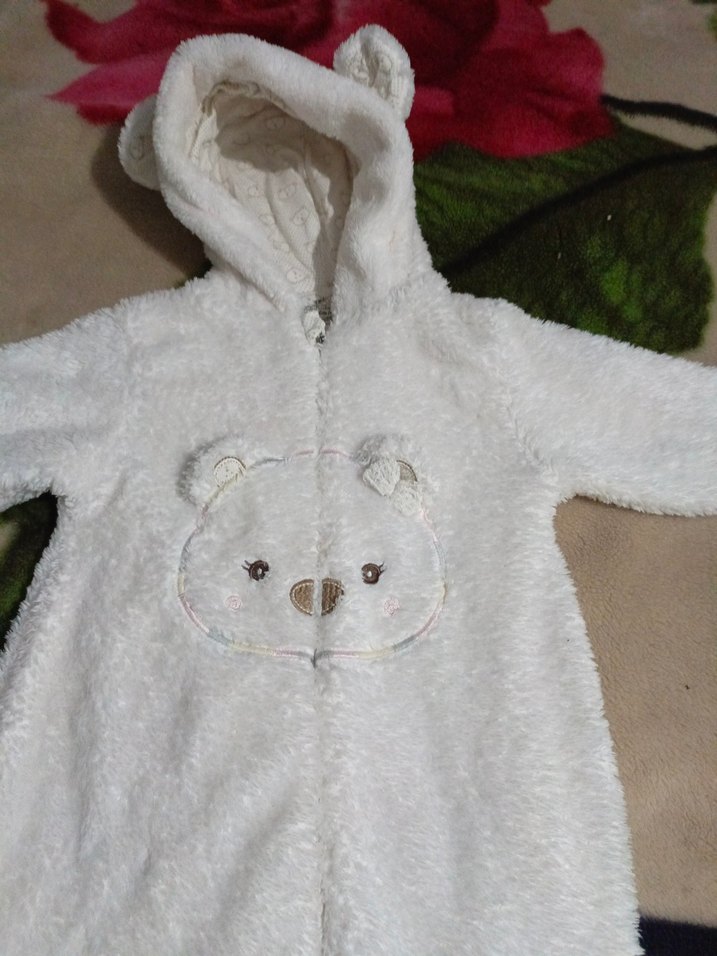 Kapüşonlu Beyaz Bebek Tulumu - Görsel 2