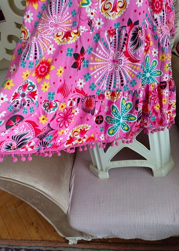 Püsküllü Pembe Bohem Mini Elbise - Görsel 9