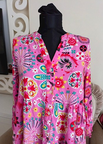 Püsküllü Pembe Bohem Mini Elbise - Görsel 2