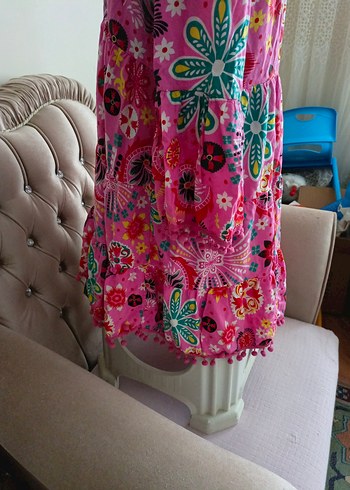 Püsküllü Pembe Bohem Mini Elbise - Görsel 7