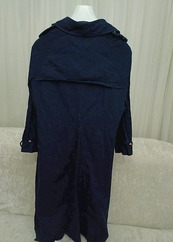 Fashion Angel Lacivert Uzun Keten Kadın Trençkot