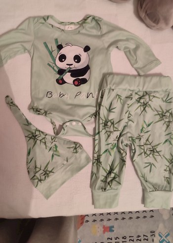 Bebek Erkek Örme Pamuklu Panda Desenli Takım