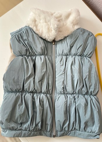 Gri Peluş Detaylı Kısa Kız çocuk Yelek - Görsel 3