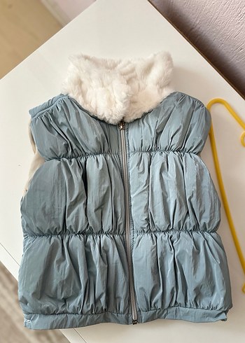 Gri Peluş Detaylı Kısa Kız çocuk Yelek - Görsel 4