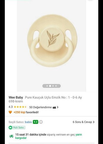 Wee Baby Pure Kauçuk Uçlu Emzik