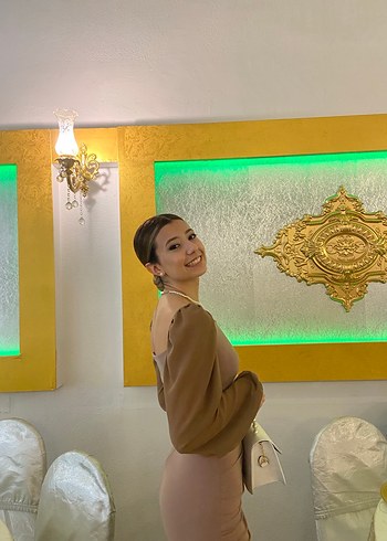 Uzun Kollu Drapeli Midi Elbise - Görsel 2