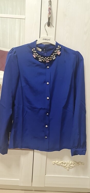 Saks mavi Tesettur şık gömlek