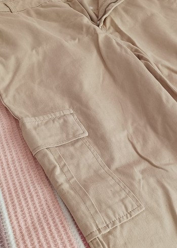 Kadın Kumaş Pantolon bej kargo cep