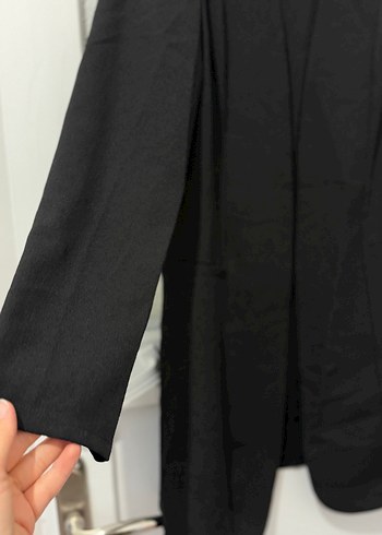 Diğer Kadın Siyah Uzun Keten Blazer Ceket