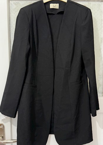 Kadın Siyah Uzun Keten Blazer Ceket
