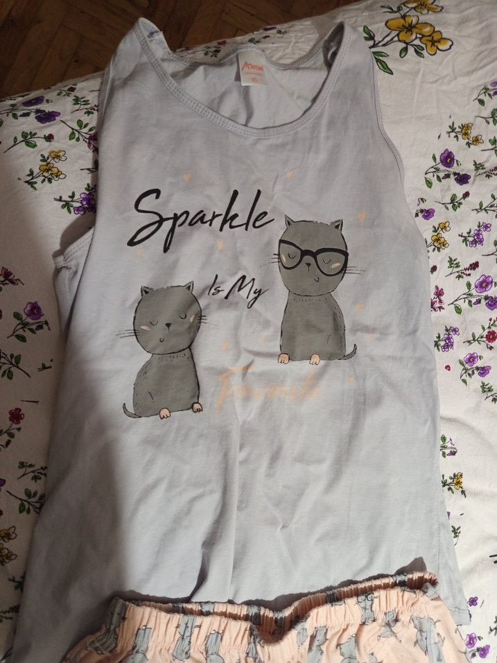 Gri Baskılı Askısız Kadın Pijama Takımı - Görsel 4