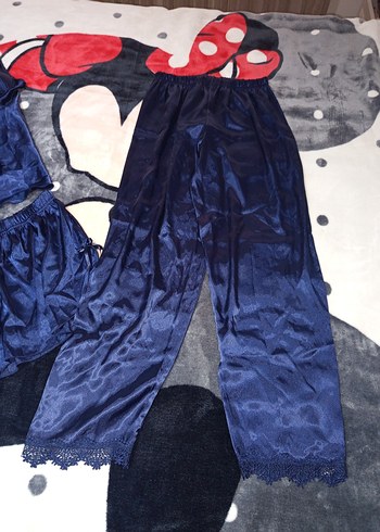 Gelin Kadın Saten Gecelik Takımı - Lacivert - Görsel 3