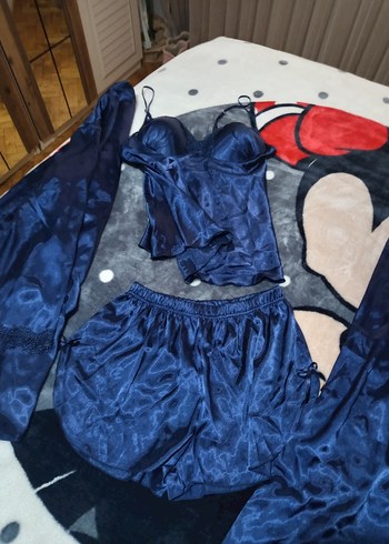 Gelin Kadın Saten Gecelik Takımı - Lacivert - Görsel 4