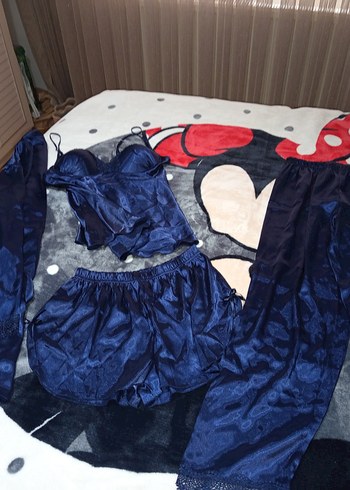 Gelin Kadın Saten Gecelik Takımı - Lacivert - Görsel 2