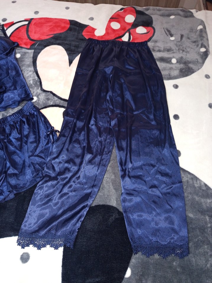 Gelin Kadın Saten Gecelik Takımı - Lacivert - Görsel 3