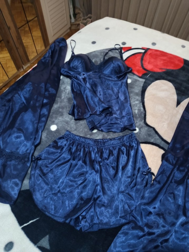 Gelin Kadın Saten Gecelik Takımı - Lacivert - Görsel 4