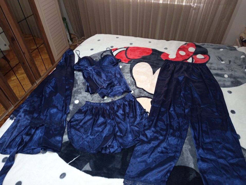 Gelin Kadın Saten Gecelik Takımı - Lacivert - Görsel 2