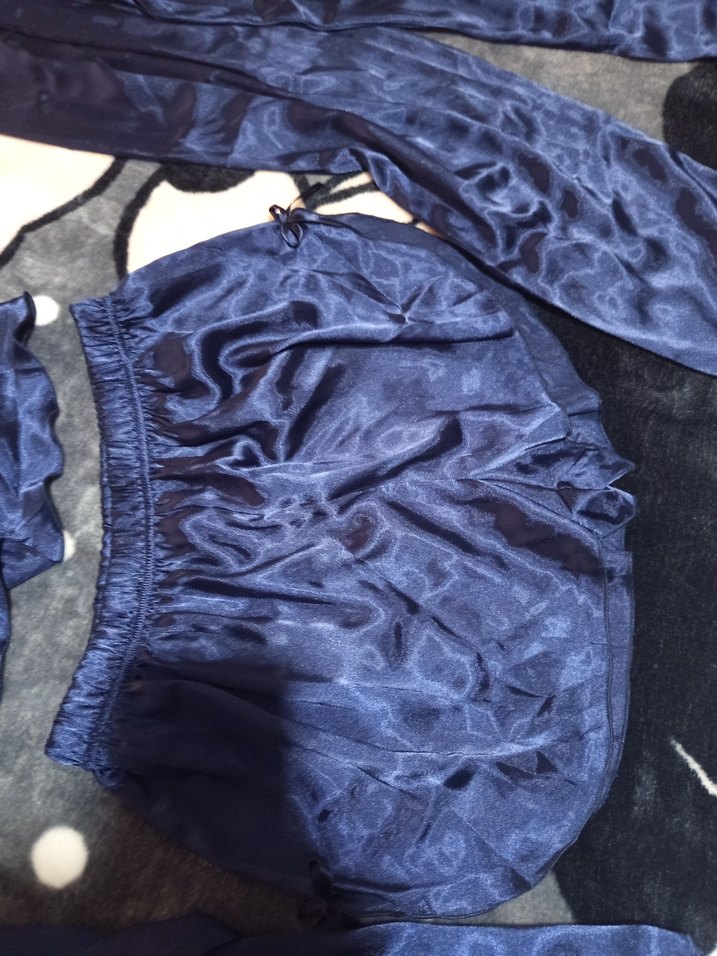 Gelin Kadın Saten Gecelik Takımı - Lacivert - Görsel 5