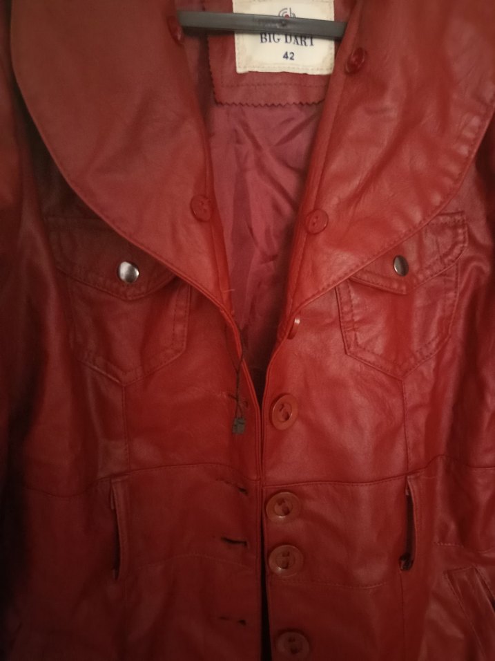 Bordo Deri Kadın Midi Boy Düğmeli Kaban - Görsel 3