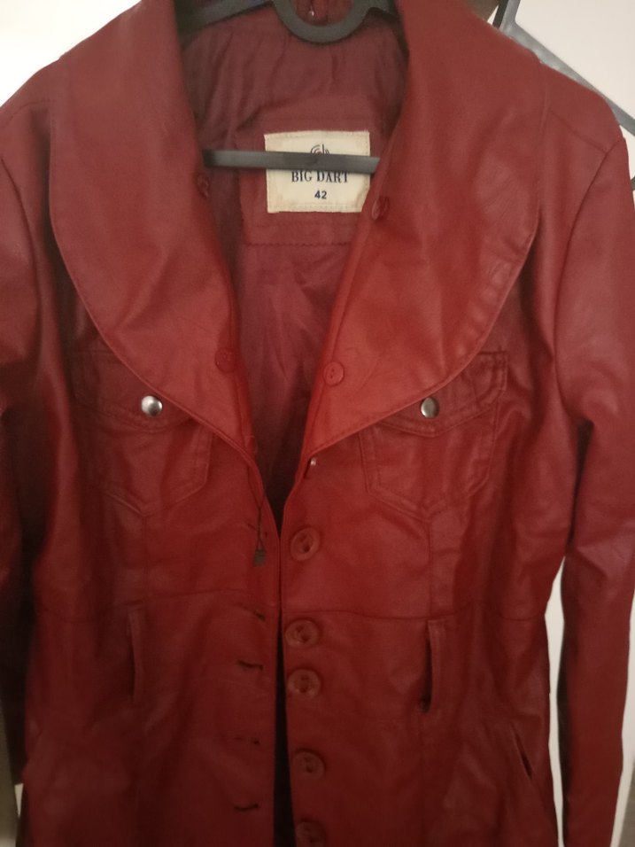 Bordo Deri Kadın Midi Boy Düğmeli Kaban - Görsel 2