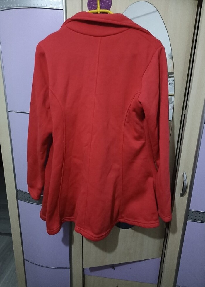 Belden dar içi polar trençkot tarzında kazak ceket  - Görsel 2